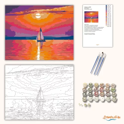Alkonyati Balatoni vitorlás - számfestő készlet - Számfestő.hu - 50×60cm - Keretre feszítve