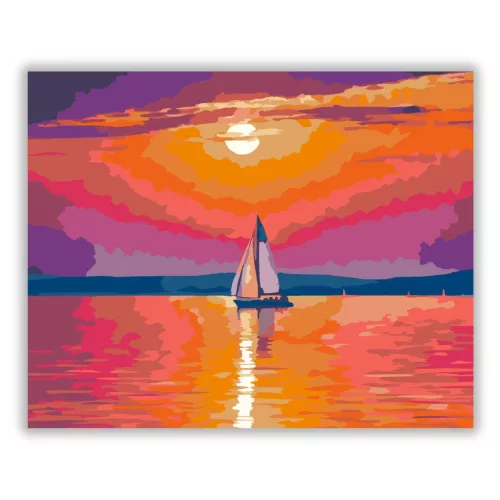 Alkonyati Balatoni vitorlás - számfestő készlet - Számfestő.hu - 60×70cm - Keret nélkül