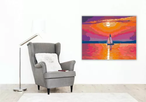 Alkonyati Balatoni vitorlás - számfestő készlet - Számfestő.hu - 60×70cm - Keret nélkül