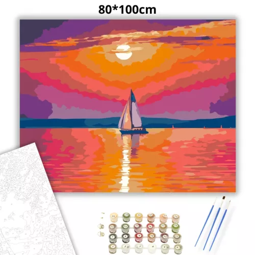 Alkonyati Balatoni vitorlás - számfestő készlet - Számfestő.hu - 80×100cm - Keretre feszítve