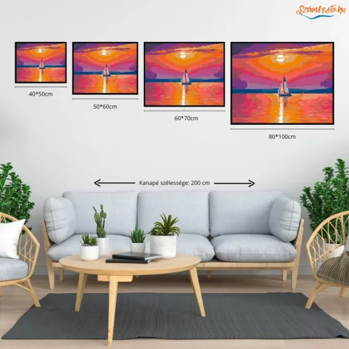 Alkonyati Balatoni vitorlás - számfestő készlet - Számfestő.hu - 80×100cm - Keretre feszítve