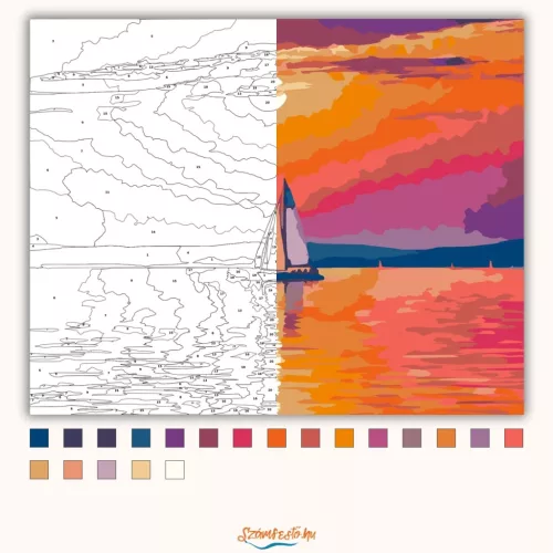 Alkonyati Balatoni vitorlás - számfestő készlet - Számfestő.hu - 40×50cm - Keret nélkül