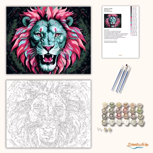 Neon sörényű oroszlán - számfestő készlet - Számfestő.hu - 40×50cm - Keret nélkül