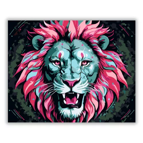 Neon sörényű oroszlán - számfestő készlet - Számfestő.hu - 40×50cm - Keretre feszítve