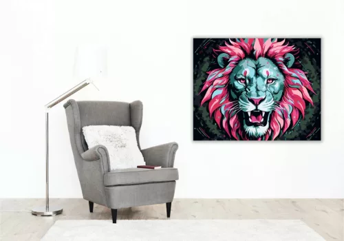 Neon sörényű oroszlán - számfestő készlet - Számfestő.hu - 40×50cm - Keretre feszítve