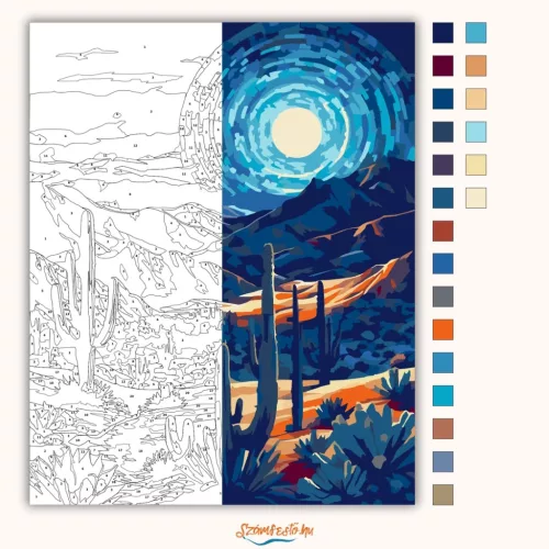 Ragyogó holdgyűrű - számfestő készlet - Számfestő.hu - 60×70cm - Keretre feszítve