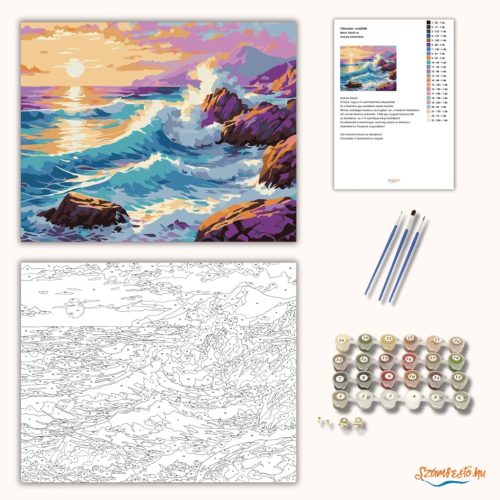 Aranyló hullámtörés - számfestő készlet - Számfestő.hu - 50×60cm - Keretre feszítve