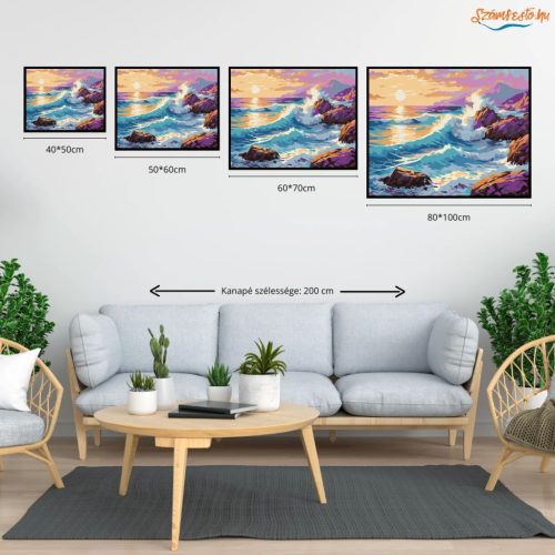 Aranyló hullámtörés - számfestő készlet - Számfestő.hu - 50×60cm - Keretre feszítve