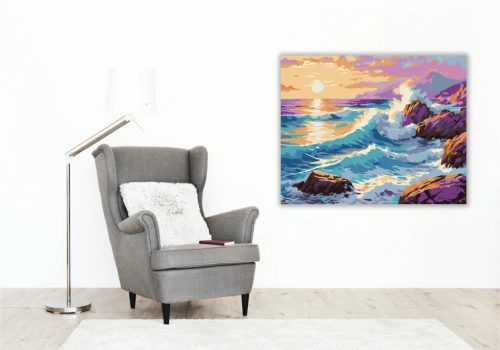 Aranyló hullámtörés - számfestő készlet - Számfestő.hu - 50×60cm - Keretre feszítve