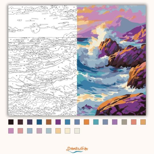 Aranyló hullámtörés - számfestő készlet - Számfestő.hu - 40×50cm - Keretre feszítve