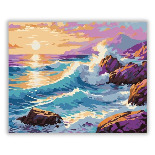 Aranyló hullámtörés - számfestő készlet - Számfestő.hu - 40×50cm - Keretre feszítve