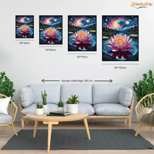 Misztikus lótuszvirág a folyón - számfestő készlet - Számfestő.hu - 40×50cm - Keret nélkül