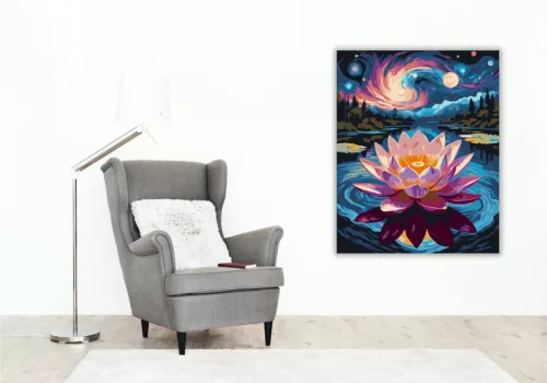 Misztikus lótuszvirág a folyón - számfestő készlet - Számfestő.hu - 40×50cm - Keret nélkül