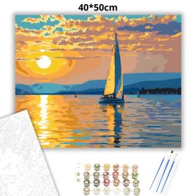 Aranyló vitorla csendje - számfestő készlet - Számfestő.hu - 40×50cm - Keret nélkül