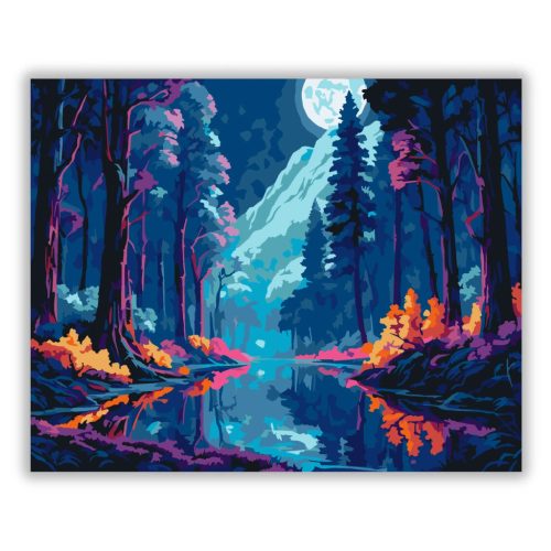 Holdfényes erdő - számfestő készlet - Számfestő.hu - 50×60cm - Keretre feszítve