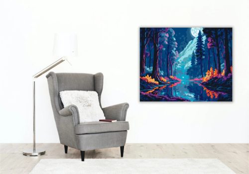 Holdfényes erdő - számfestő készlet - Számfestő.hu - 50×60cm - Keretre feszítve