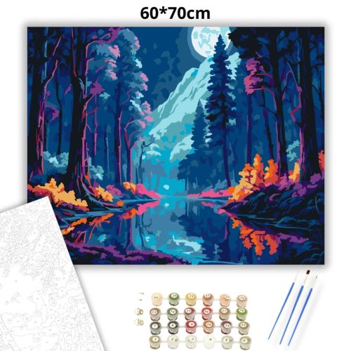 Holdfényes erdő - számfestő készlet - Számfestő.hu - 60×70cm - Keretre feszítve