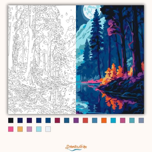 Holdfényes erdő - számfestő készlet - Számfestő.hu - 60×70cm - Keretre feszítve