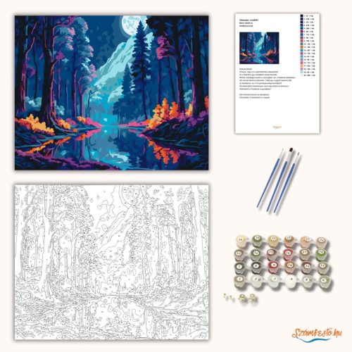 Holdfényes erdő - számfestő készlet - Számfestő.hu - 40×50cm - Keretre feszítve