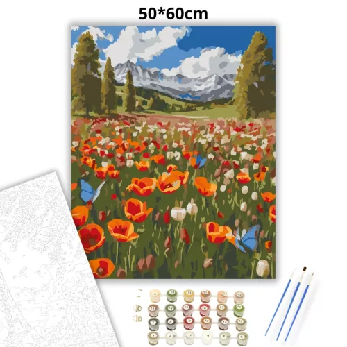 Üde virágmező - számfestő készlet - Számfestő.hu - 50×60cm - Keretre feszítve