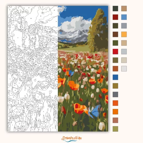 Üde virágmező - számfestő készlet - Számfestő.hu - 80×100cm - Keretre feszítve