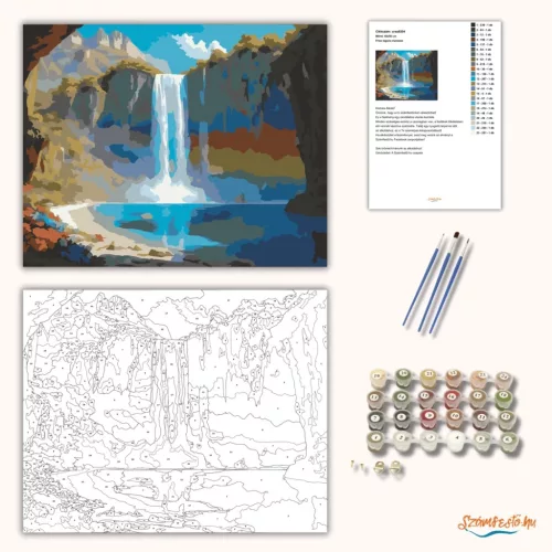 Friss lagúna vízesése - számfestő készlet - Számfestő.hu - 60×70cm - Keret nélkül