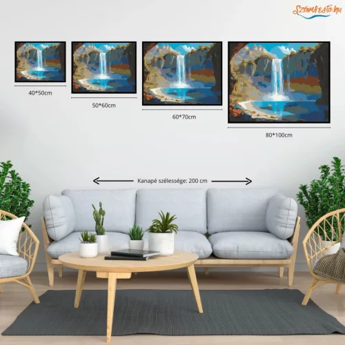 Friss lagúna vízesése - számfestő készlet - Számfestő.hu - 60×70cm - Keret nélkül