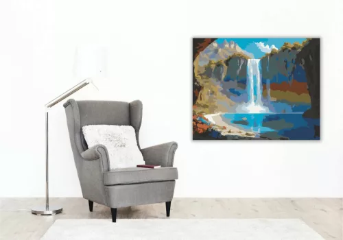 Friss lagúna vízesése - számfestő készlet - Számfestő.hu - 60×70cm - Keretre feszítve