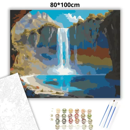 Friss lagúna vízesése - számfestő készlet - Számfestő.hu - 80×100cm - Keret nélkül