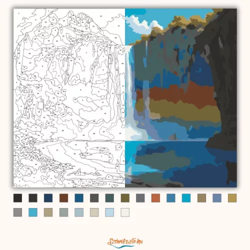 Friss lagúna vízesése - számfestő készlet - Számfestő.hu - 80×100cm - Keretre feszítve