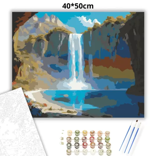 Friss lagúna vízesése - számfestő készlet - Számfestő.hu - 40×50cm - Keretre feszítve