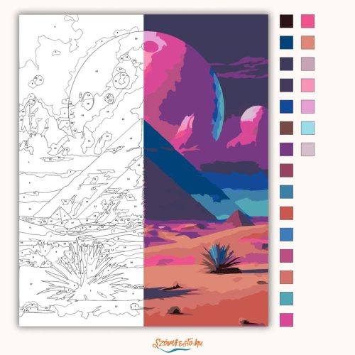 Álomszerű piramisok - számfestő készlet - Számfestő.hu - 40×50cm - Keretre feszítve