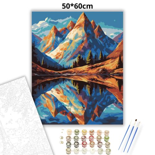 Csendes tó tükörképe - számfestő készlet - Számfestő.hu - 50×60cm - Keretre feszítve