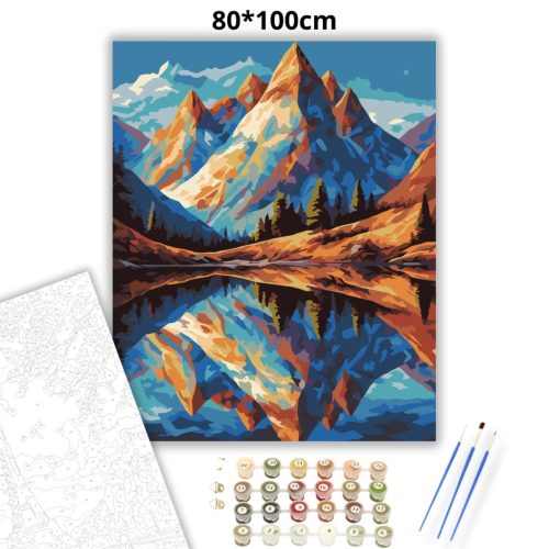 Csendes tó tükörképe - számfestő készlet - Számfestő.hu - 80×100cm - Keretre feszítve