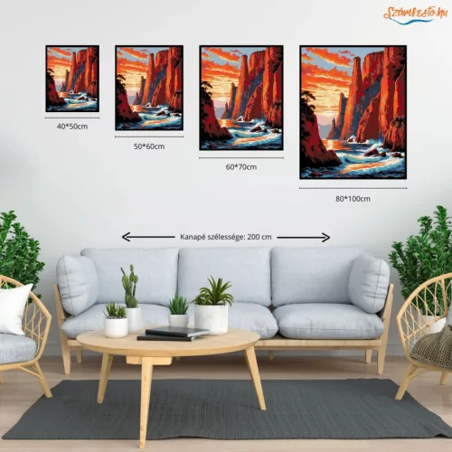 Alkonyati sziklatornyok - számfestő készlet - Számfestő.hu - 60×70cm - Keret nélkül
