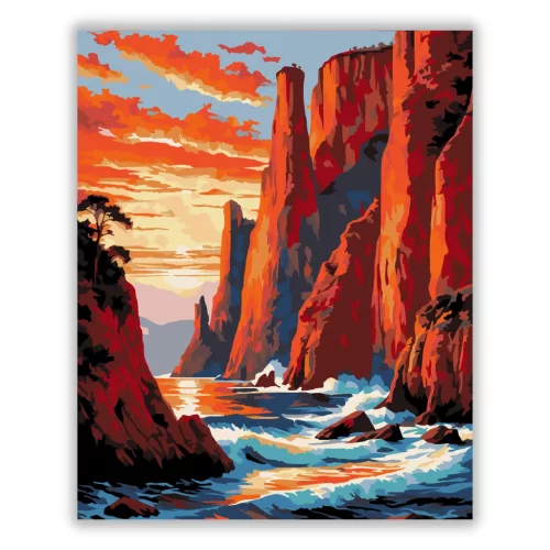 Alkonyati sziklatornyok - számfestő készlet - Számfestő.hu - 60×70cm - Keret nélkül