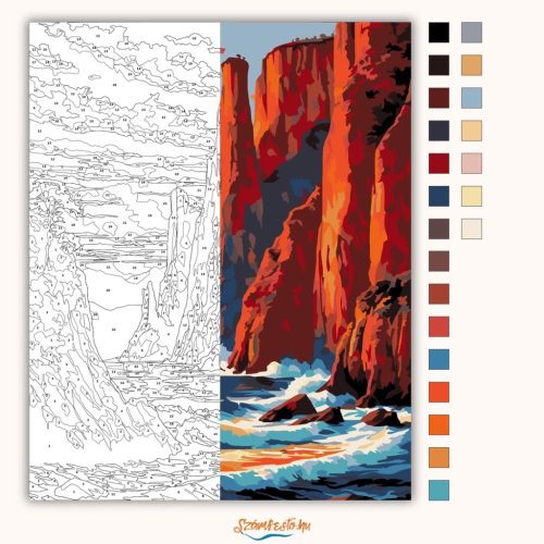 Alkonyati sziklatornyok - számfestő készlet - Számfestő.hu - 40×50cm - Keretre feszítve