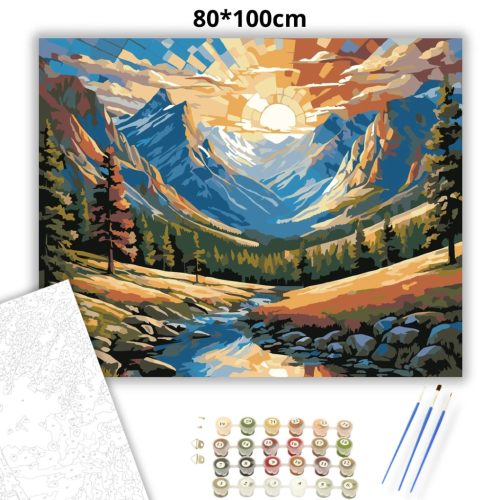 Mozaikfényű napfelkelte - számfestő készlet - Számfestő.hu - 80×100cm - Keret nélkül