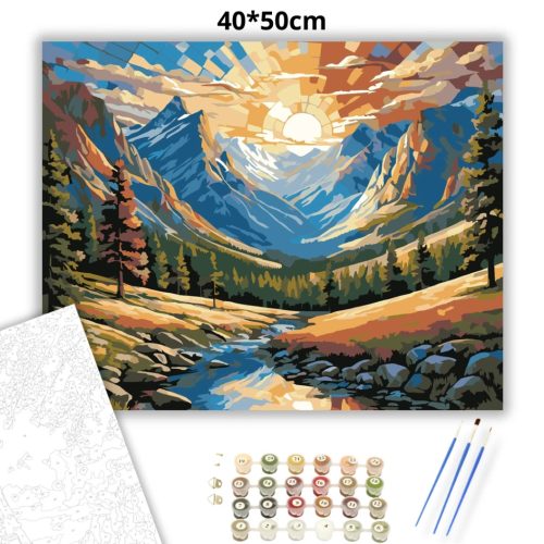 Mozaikfényű napfelkelte - számfestő készlet - Számfestő.hu - 40×50cm - Keretre feszítve