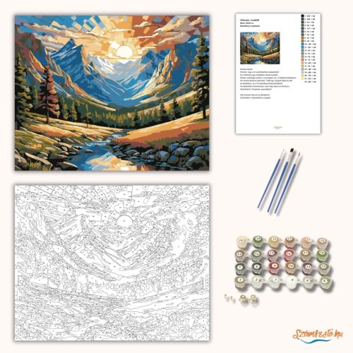 Mozaikfényű napfelkelte - számfestő készlet - Számfestő.hu - 40×50cm - Keretre feszítve