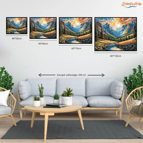 Mozaikfényű napfelkelte - számfestő készlet - Számfestő.hu - 40×50cm - Keret nélkül