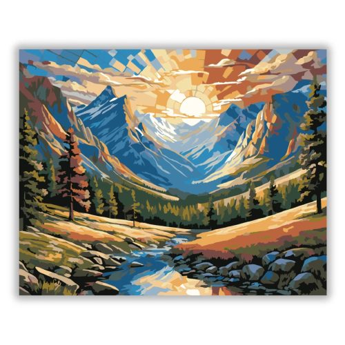 Mozaikfényű napfelkelte - számfestő készlet - Számfestő.hu - 40×50cm - Keretre feszítve