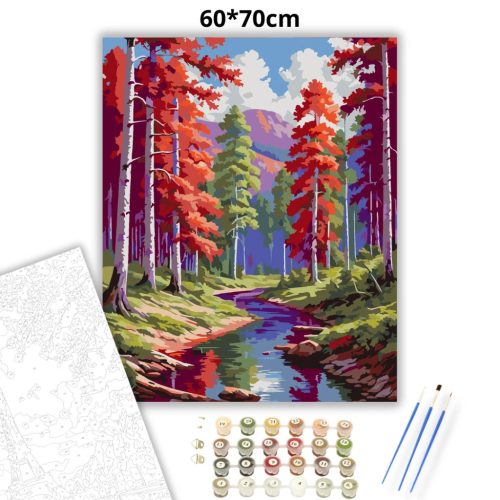 Álomszerű erdei patak - számfestő készlet - Számfestő.hu - 60×70cm - Keretre feszítve