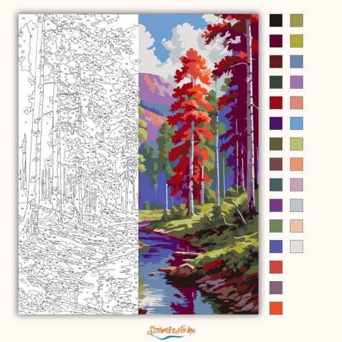 Álomszerű erdei patak - számfestő készlet - Számfestő.hu - 80×100cm - Keretre feszítve