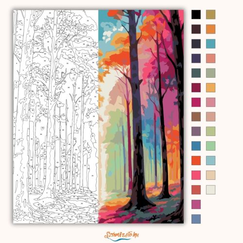 Szivárványos lombkorona - számfestő készlet - Számfestő.hu - 50×60cm - Keret nélkül