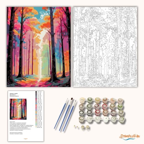 Szivárványos lombkorona - számfestő készlet - Számfestő.hu - 60×70cm - Keretre feszítve