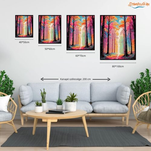 Szivárványos lombkorona - számfestő készlet - Számfestő.hu - 60×70cm - Keretre feszítve
