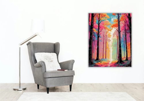 Szivárványos lombkorona - számfestő készlet - Számfestő.hu - 80×100cm - Keretre feszítve