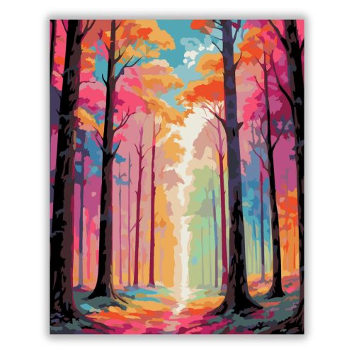Szivárványos lombkorona - számfestő készlet - Számfestő.hu - 40×50cm - Keretre feszítve