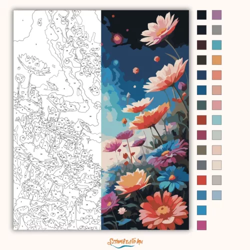 Galaktikus virágkert - számfestő készlet - Számfestő.hu - 50×60cm - Keret nélkül